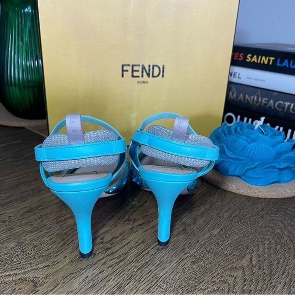 FENDI COLIBRI HEELS SHOES BLUE  NEW WITH TICKET - Picture 8 of 13